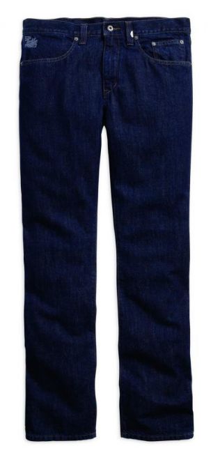 Front view of mens black label core straight leg fit dark blue jeans