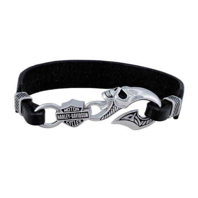 Picture of Men's Wicked Skull Bar & Shield Leather Bracelet